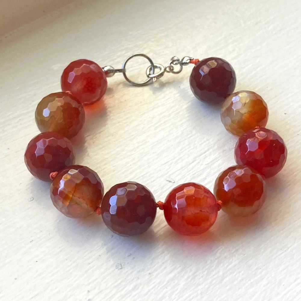 New Orange/Red Semi-Precious Stone Knotted Bracelet